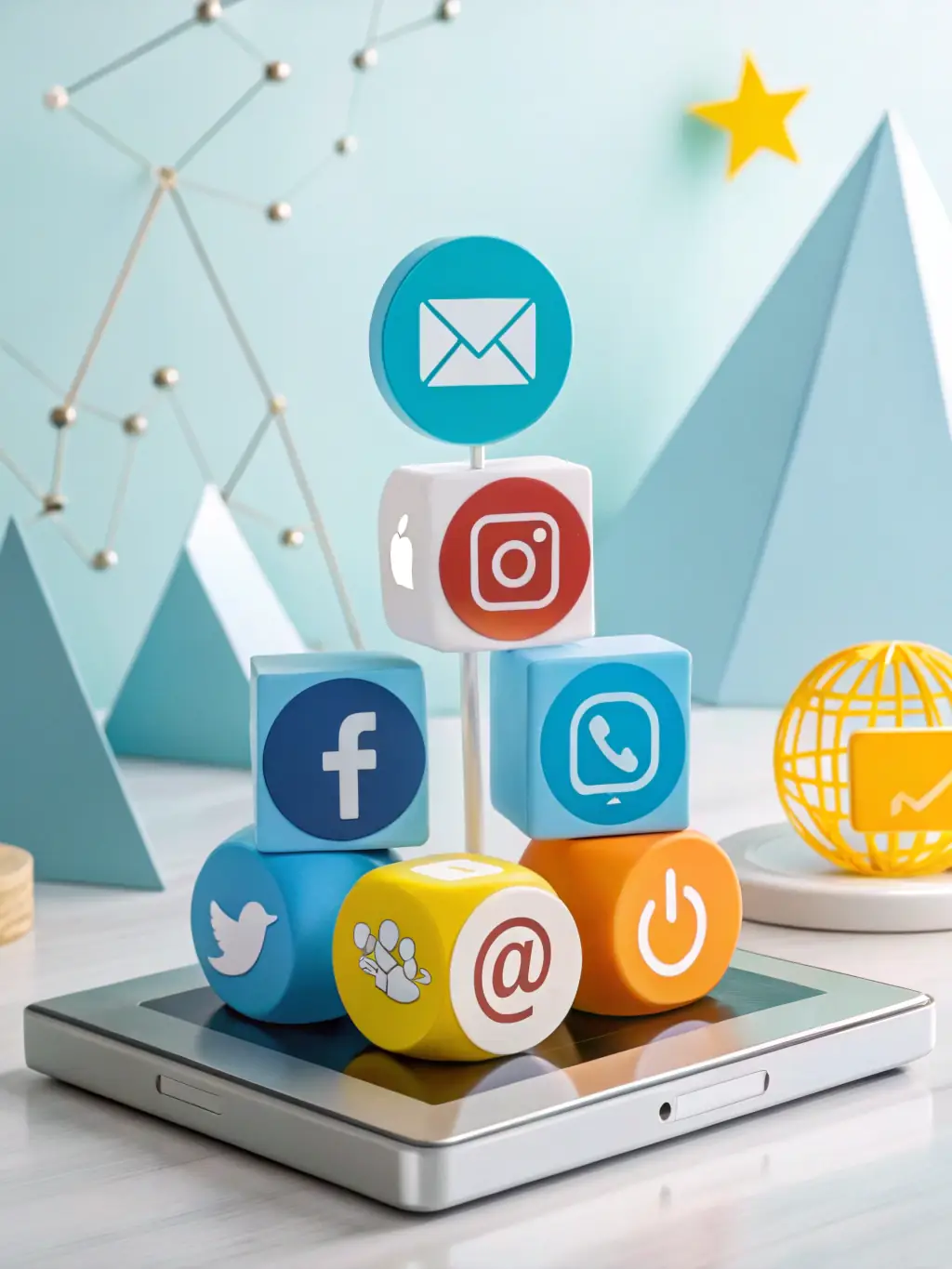 A graphic showing interconnected digital marketing tools and data flows, representing the integrated approach Lili Global takes to deliver comprehensive marketing solutions.