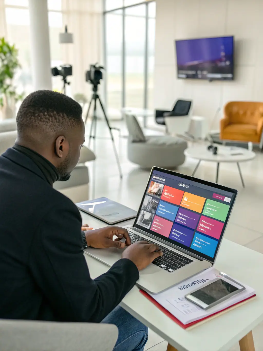 A professional photograph of a digital marketing expert setting up a Meta Ads campaign on a laptop, showcasing the initial stages of Lili Global's approach.